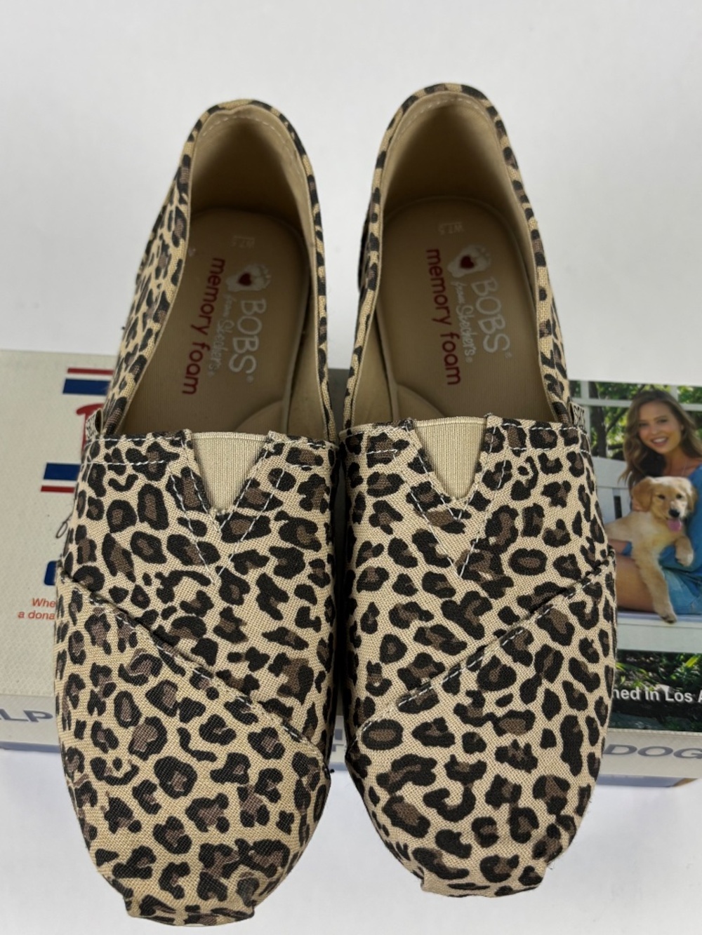 BOBS from Skechers Leopard Print Slip-On Ballet Flats in Beige and Black - Picture 3 of 8